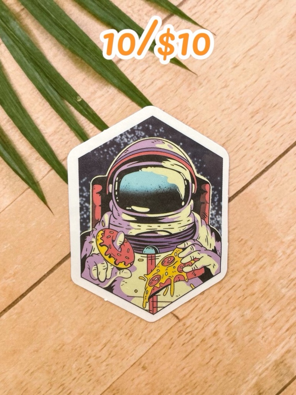 Astronaut Pizza & Donut Sticker Funny Space Food Vinyl Decal Retro Cosmic Humor